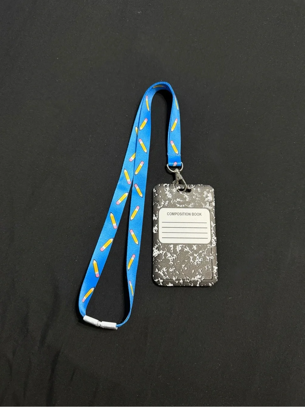 Blue Pencil Print Lanyard with Composition Book Card Holder